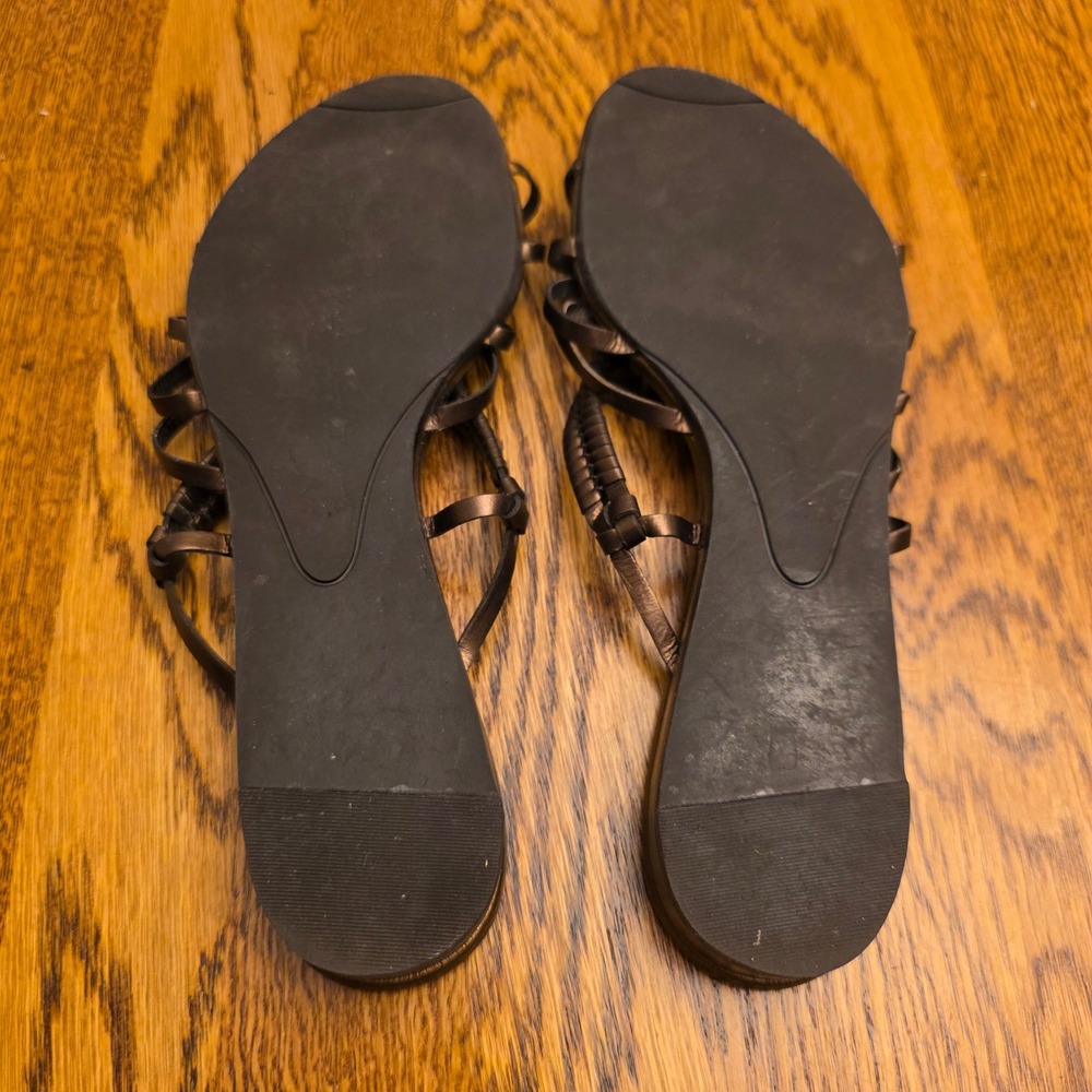 Talbots Bronze Metallic Strappy Woven Stacked Heel Flat Sandals Sz 6.5 Grecian - Picture 6 of 7